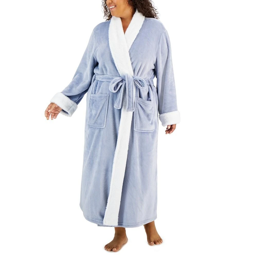 商品Charter Club|Plus Size Plush Faux-Fur Trim Long Wrap Robe, Created for Macy's,价格¥444,第1张图片