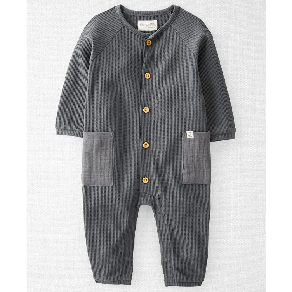 商品Carter's|Baby Waffle Knit Long-Sleeve Button-Front Jumpsuit,价格¥143,第1张图片