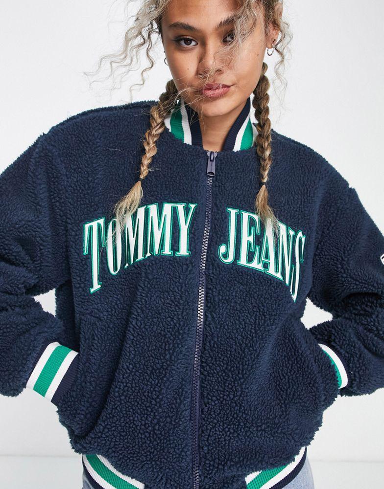 商品Tommy Jeans|Tommy Jeans sherpa varsity jacket in navy,价格¥1500,第1张图片