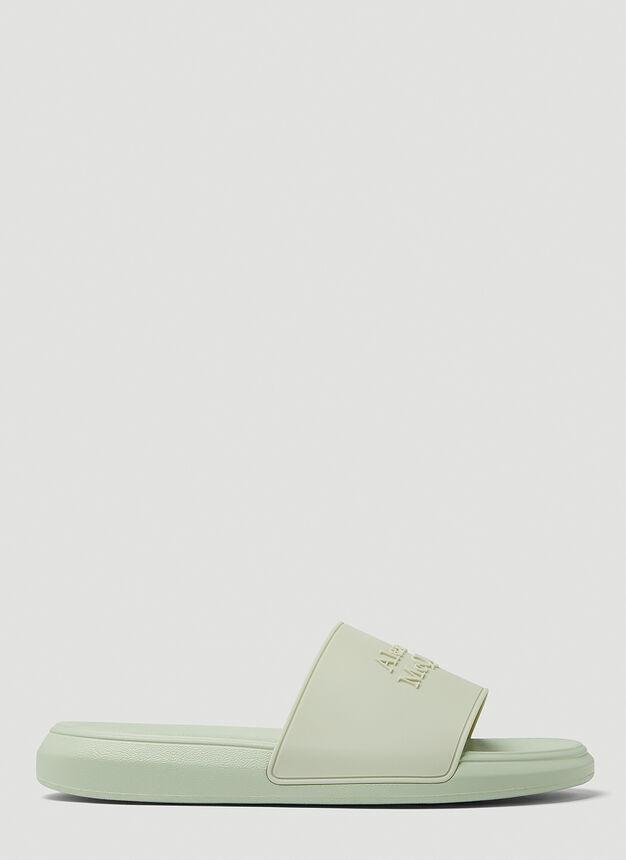 商品Alexander McQueen|Pool Embossed Logo Slides in Green,价格¥1353,第1张图片