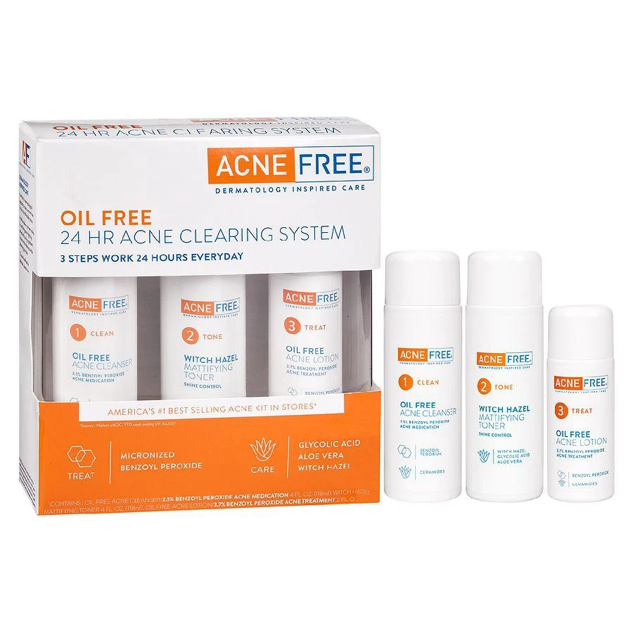 商品AcneFree|3 Step 24 Hour Acne Treatment Kit with Benzoyl Peroxide,价格¥126,第2张图片详细描述