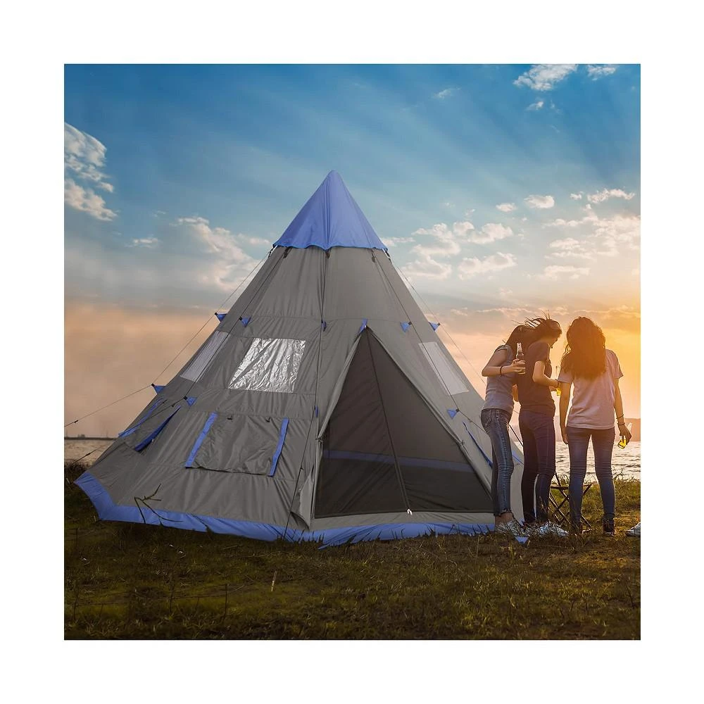 商品Outsunny|12Ft Camping Tent 6-7 Person 4 Season with 8 Mesh Windows, Outdoor Teepee Tent with Waterproof Material for Family and Friends Camping,价格¥1458,第3张图片详细描述