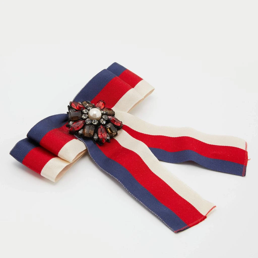 商品[二手商品] Gucci|Gucci White, Blue & Red Web Crystal Grosgrain Bow Brooch,价格¥3133,第3张图片详细描述