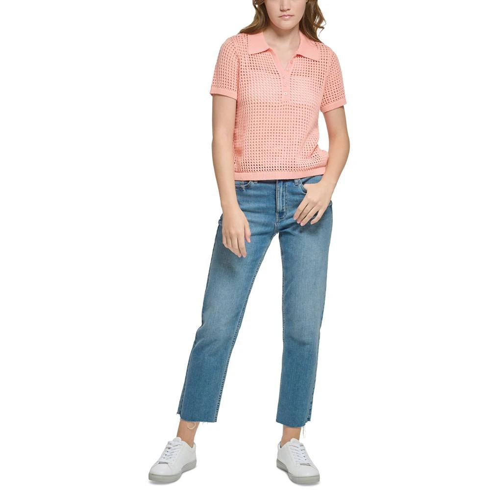 商品Calvin Klein|Women's Cotton Open-Stitch Polo Shirt,价格¥269-¥358,第5张图片详细描述