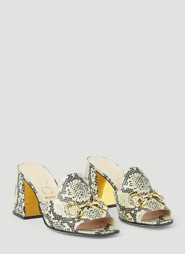 商品Gucci|Horsebit Python-Print Heeled Mules in Beige,价格¥6888,第2张图片详细描述