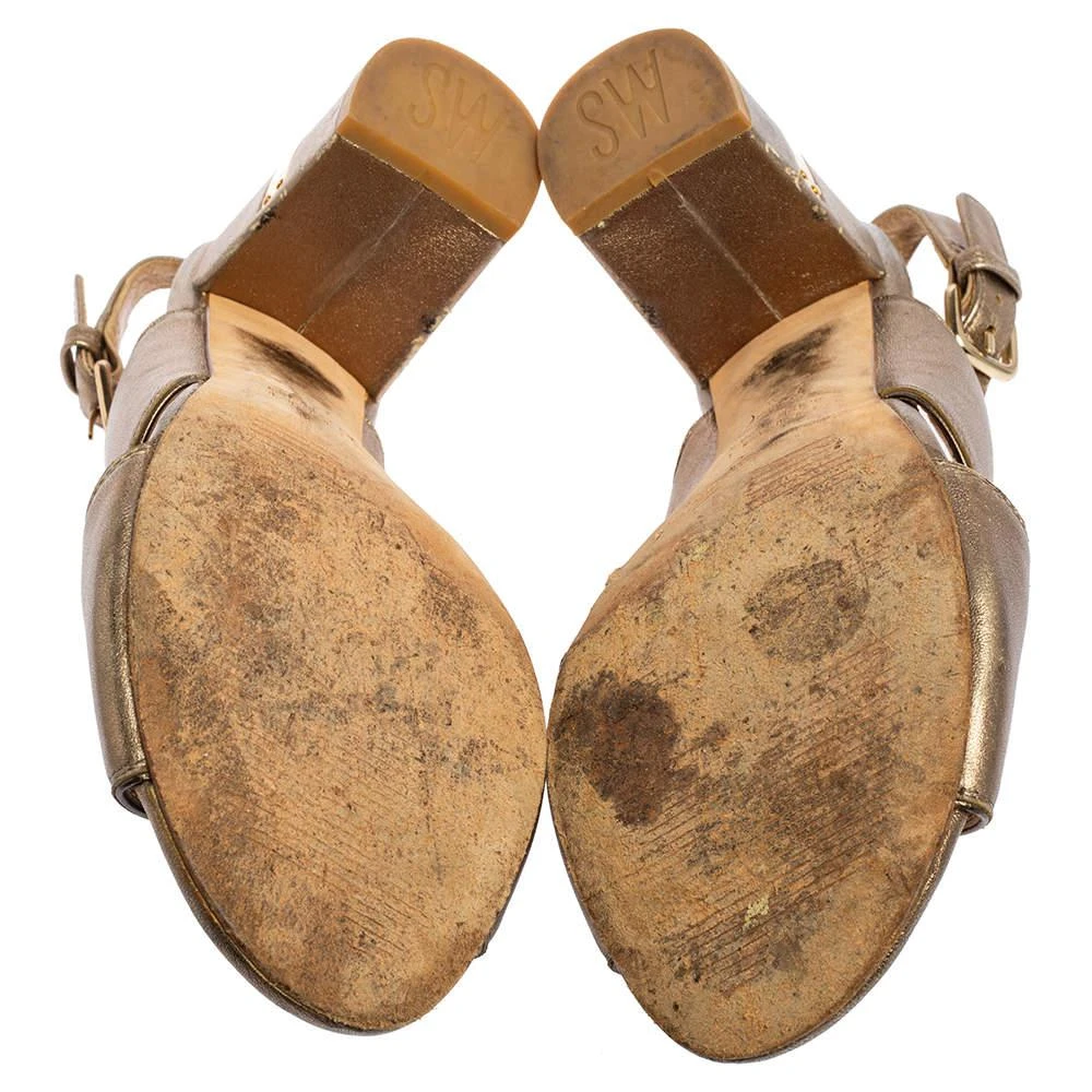 Stuart Weitzman Metallic Gold Leather Block Heel Slingback Sandals Size 39 商品
