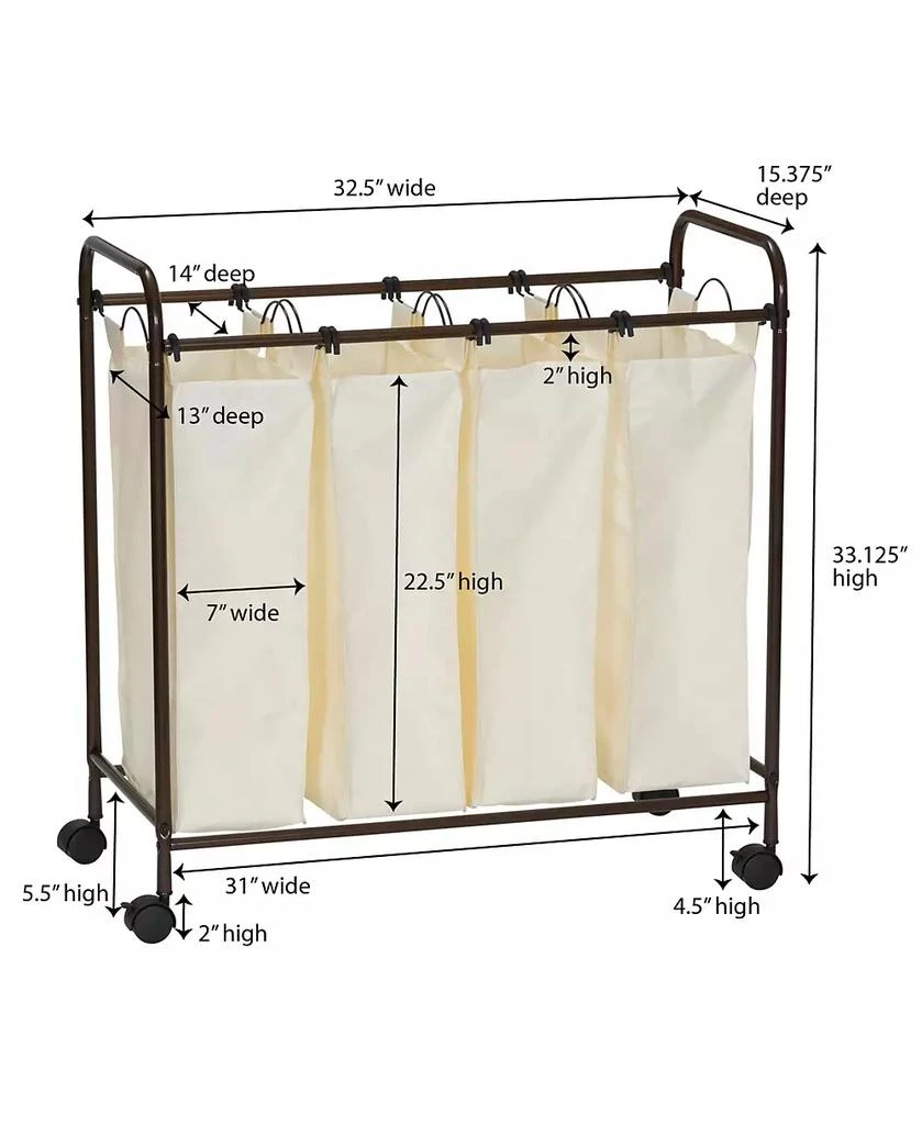 商品Household Essentials|Rolling 4 Bag Laundry Sorter,价格¥571,第3张图片详细描述