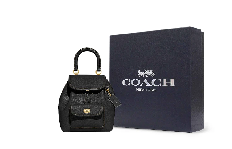 商品[国内直发] Coach|蔻驰 23 拉绳搭扣开合 牛皮革 背包双肩包 中号 女款 黑色,价格¥2602,第7张图片详细描述