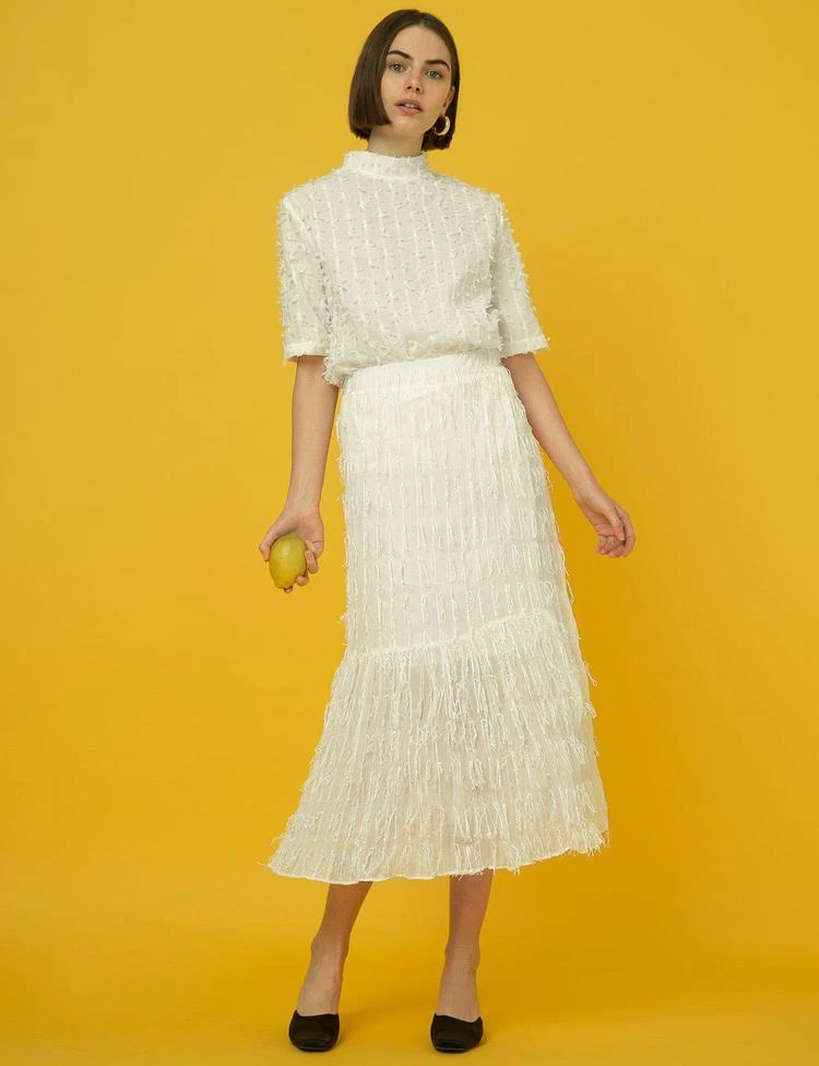 White Fringe Midi Skirt 商品