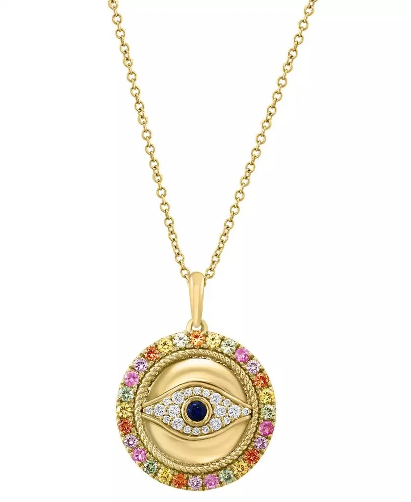 商品Effy|EFFY® Multi-Sapphire (7/8 ct. t.w.) & Diamond (1/6 ct. t.w.) Evil Eye 18" Pendant Necklace in 14k Gold,价格¥7854,第1张图片