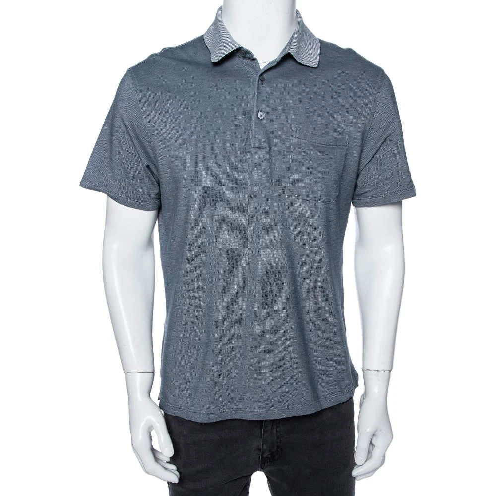 商品[二手商品] Zegna|Ermenegildo Zegna Grey Cotton Pique Contrast Collar Detail Polo T-Shirt L ,价格¥812,第1张图片