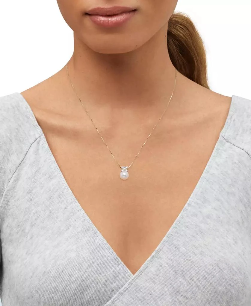 商品Grown With Love|Cultured Freshwater Pearl (8-1/2mm) & Lab Grown Diamond (1/3 ct. t.w.) Cluster 18" Pendant Necklace in 14k Gold,价格¥3366,第2张图片详细描述