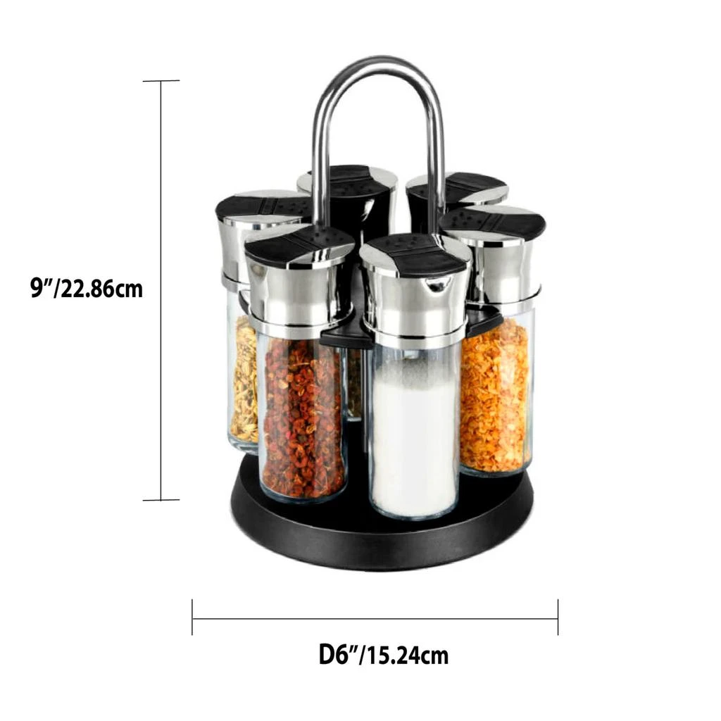 商品Home Basics|Home Basics Compact Carousel 6-Jar Spice Rack with Steel Carrying Handle, Black,价格¥166,第4张图片详细描述