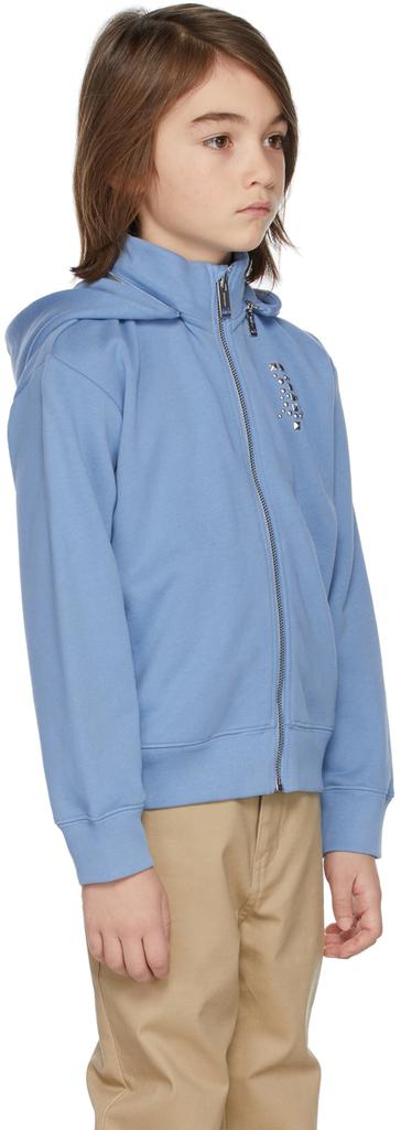 Kids Blue Detachable Hood Studded Monogram Hoodie商品第3张图片规格展示