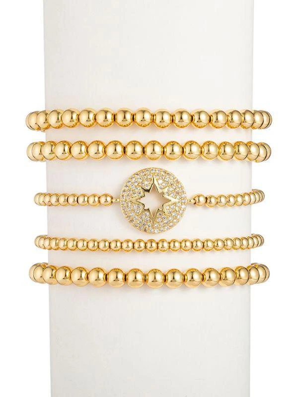 商品Eye Candy LA|Luxe Northstar 5-Piece 18K Goldplated & Cubic Zirconia Beaded Bracelet Set,价格¥403,第1张图片