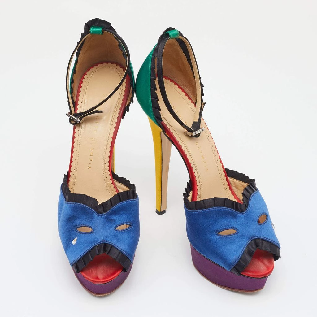 商品[二手商品] Charlotte Olympia|Charlotte Olympia Multicolor Satin Embellished Platform Ankle Strap Sandals Size 39,价格¥1122,第4张图片详细描述