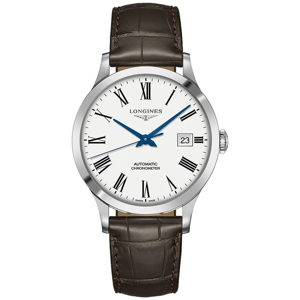 商品Longines|Men's Swiss Automatic Record Collection Brown Alligator Leather Strap Watch 40mm,价格¥15155,第1张图片