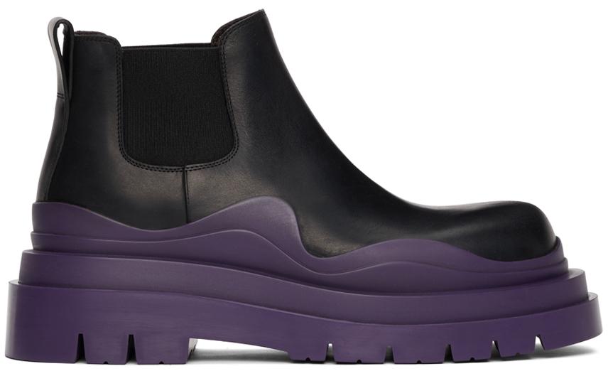 Black & Purple Low 'The Tire' Chelsea Boots商品第1张图片规格展示