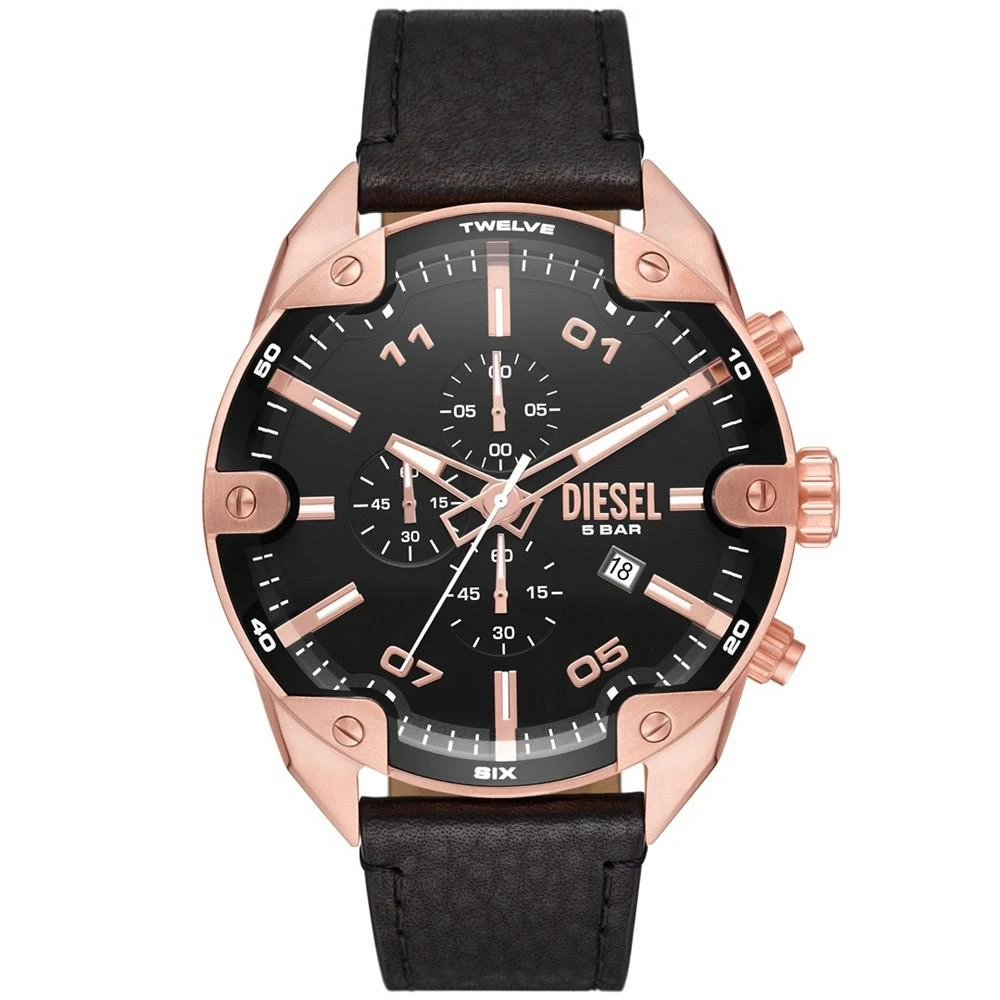 商品Diesel|Men's Spiked Black Leather Strap Watch, 49mm,价格¥1452,第1张图片