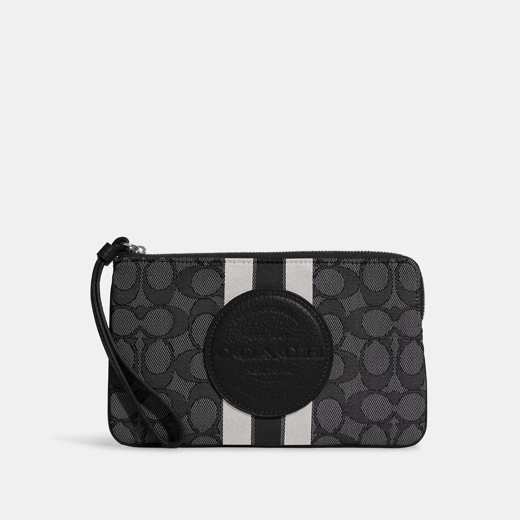 Coach Outlet Coach Outlet Dempsey Large Corner Zip Wristlet In Signature Jacquard With Stripe And Coach Patch 1