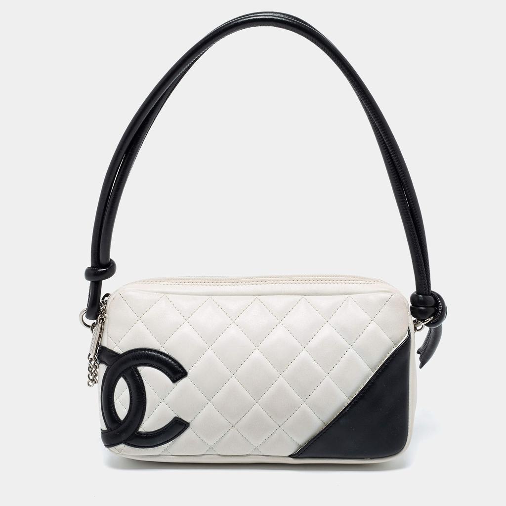 Chanel White/Black Quilted Leather Ligne Cambon Pochette商品第1张图片规格展示