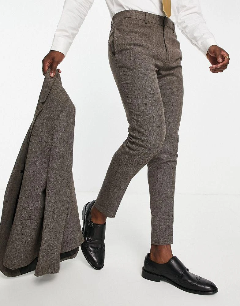 商品ASOS|ASOS DESIGN wedding super skinny suit trousers in micro texture in brown,价格¥162,第1张图片