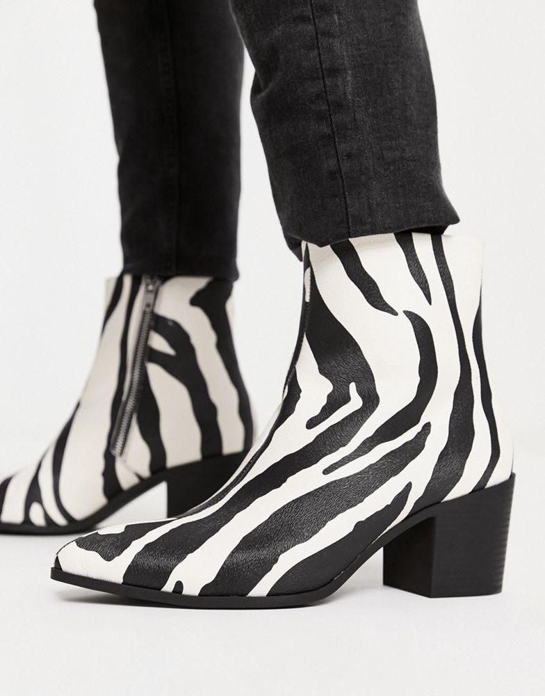 ASOS DESIGN heeled chelsea boot in textured zebra print faux leather商品第3张图片规格展示