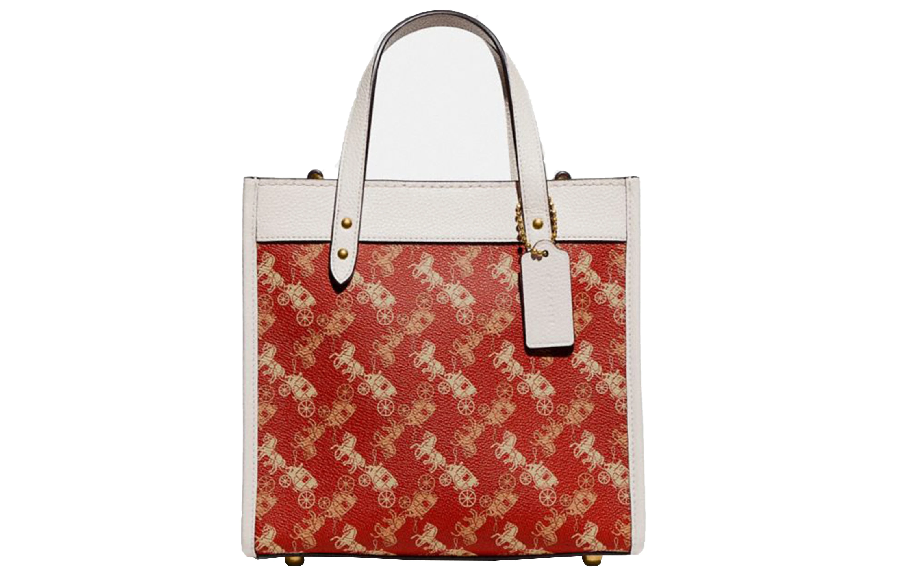 商品[国内直发] Coach|蔻驰 Field系列 22 竖版马车老花皮革托特包Tote包购物袋手提单肩斜挎包 小号 女款 红色/粉笔白,价格¥2492,第1张图片