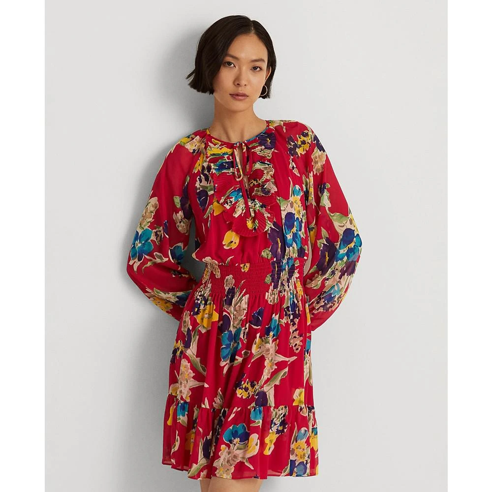 商品Ralph Lauren|Petite Floral Crinkle Georgette Long-Sleeve Dress,价格¥1383,第3张图片详细描述