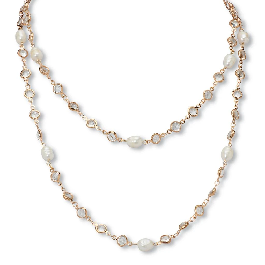 White Crystal and Pearl Gold Ion-Plated Stainless Steel Long Necklace, 40 Inches 商品