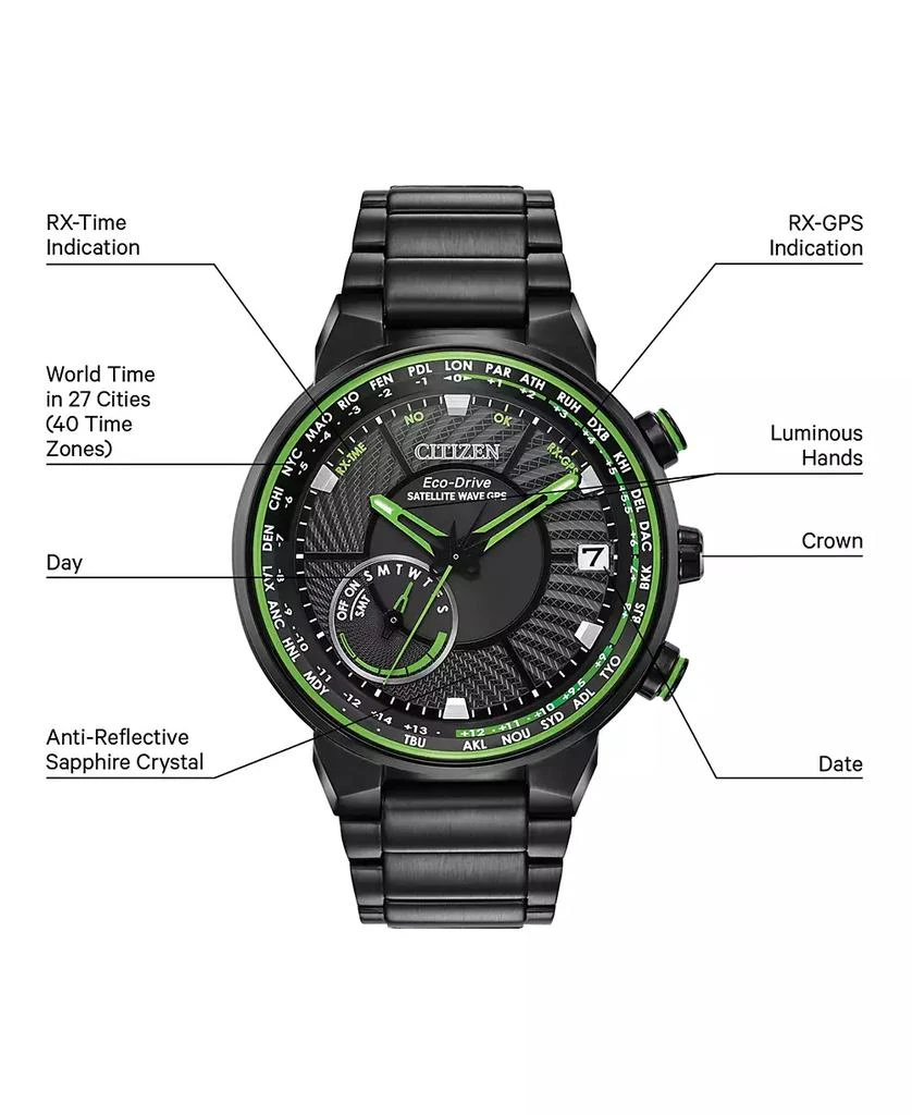 Eco-Drive Men's Satellite Wave GPS Black-Tone Stainless Steel Bracelet Watch 44mm 商品