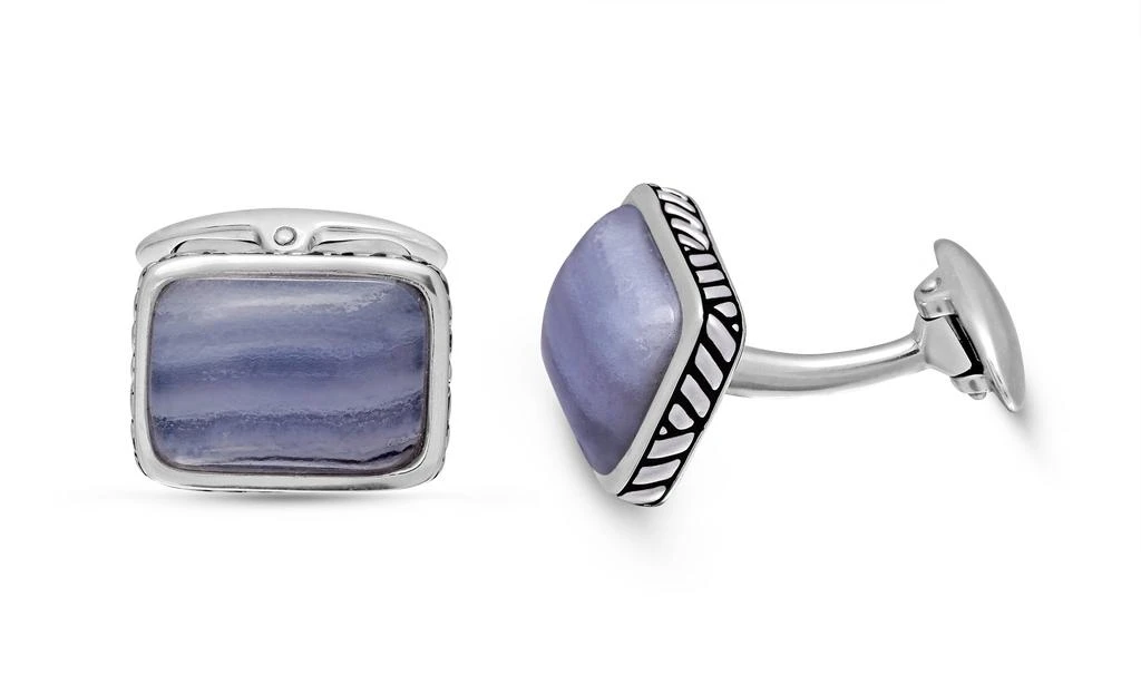 商品Monary|Blue Lace Agate Stone Cufflinks in Black Rhodium Plated Sterling Silver,价格¥1781,第2张图片详细描述