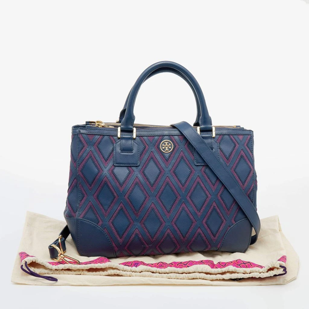 Tory Burch Blue/Purple Robinson Patchwork Double Zip Tote 商品