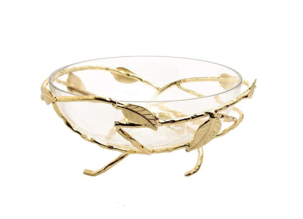 商品Classic Touch Decor|Hammered Glass Salad Bowl with Gold Brass Leaf Decoration,价格¥690,第1张图片