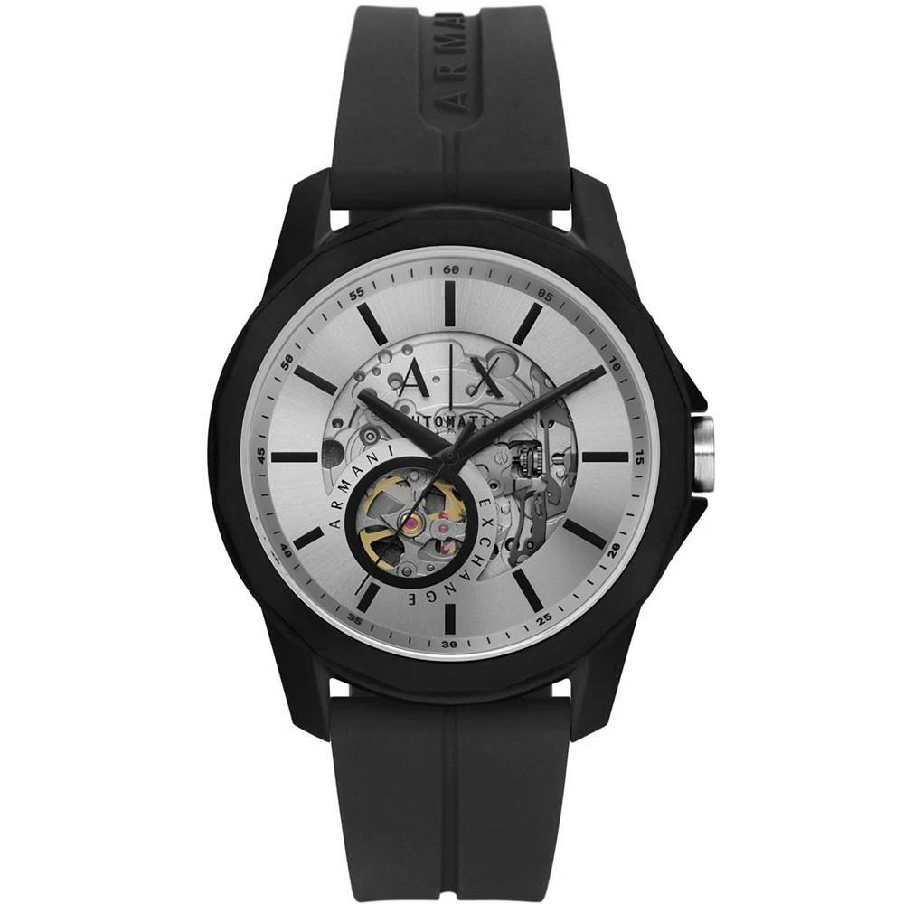 商品Armani Exchange|Men's Automatic in Black Case with Black Silicone Strap Watch, 44mm,价格¥1348,第1张图片