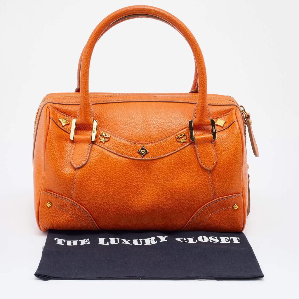 MCM Orange Grained Leather Boston Bag商品第9张图片规格展示