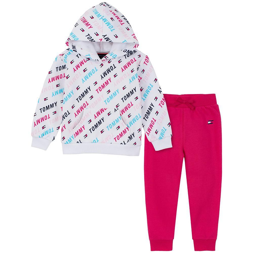 商品Tommy Hilfiger|Little Girls Logo Print Fleece Hoodie and Solid Joggers, 2 Piece Set,价格¥213,第1张图片