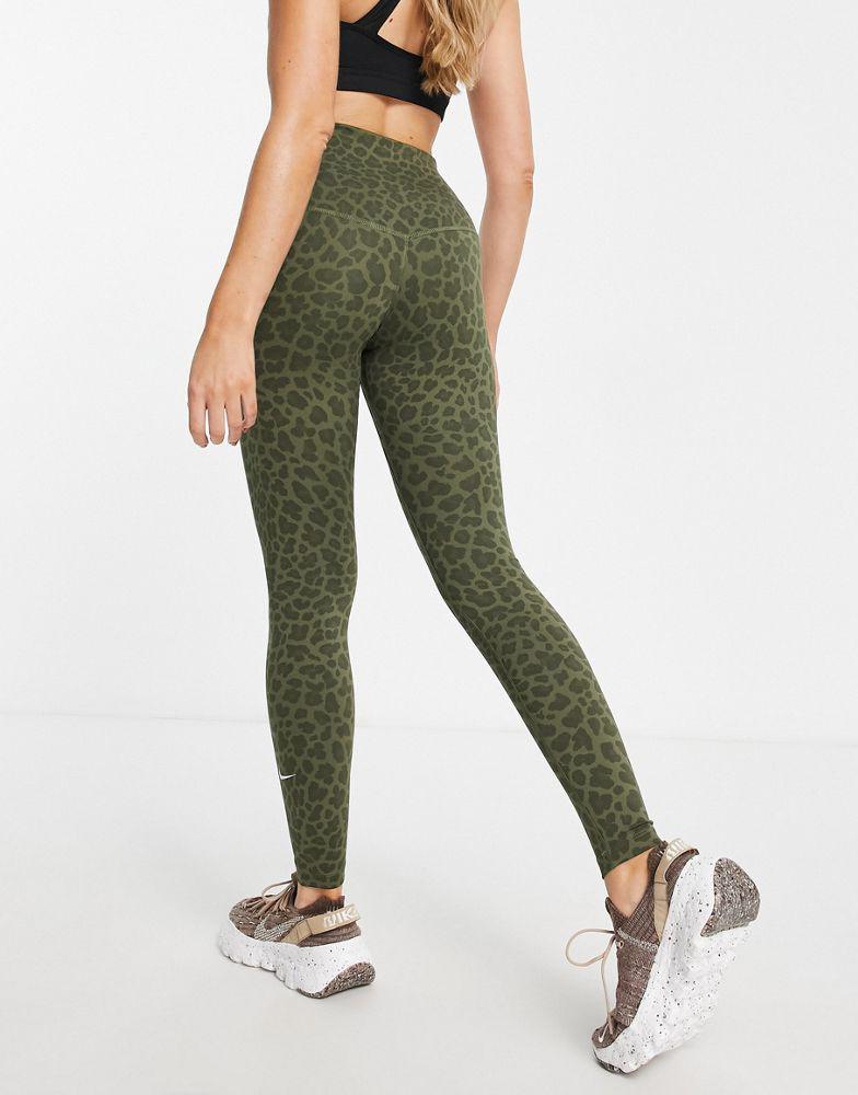 Nike Training One Dri-FIT high rise leopard print leggings in khaki商品第3张图片规格展示