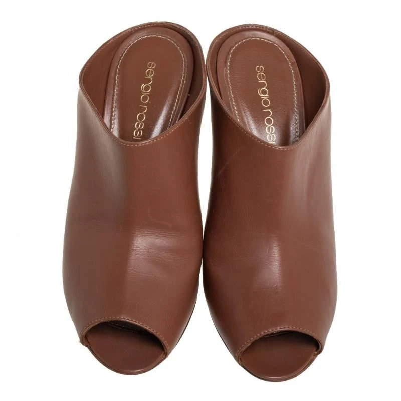 商品[二手商品] Sergio Rossi|Sergio Rossi Brown Leather Mule Sandals Size 36.5,价格¥1230,第3张图片详细描述