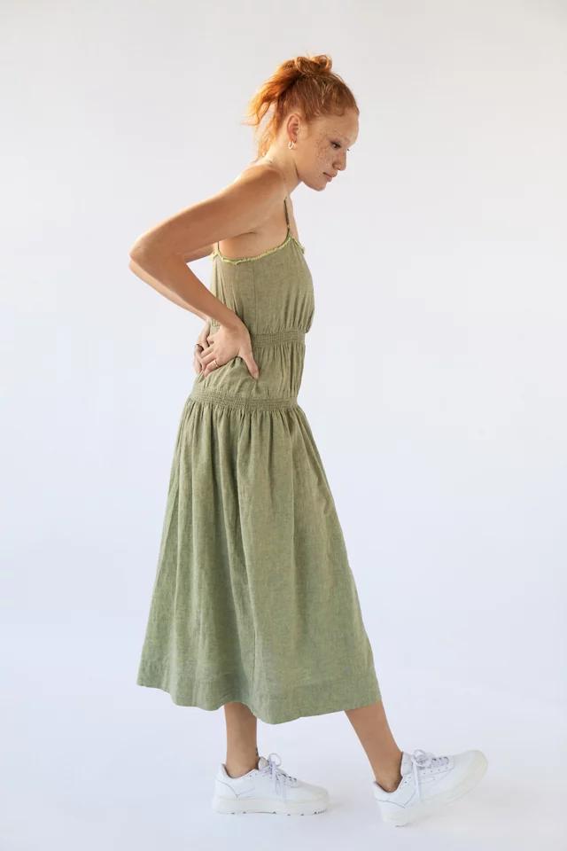 UO Ella Linen Dropped-Waist Midi Dress商品第2张图片规格展示
