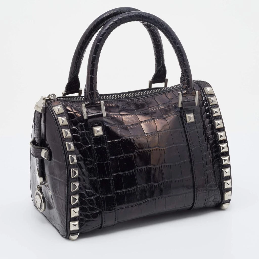 商品[二手商品] Versace|Versace Metallic Black Croc Embossed Leather Studded Satchel,价格¥1307,第3张图片详细描述