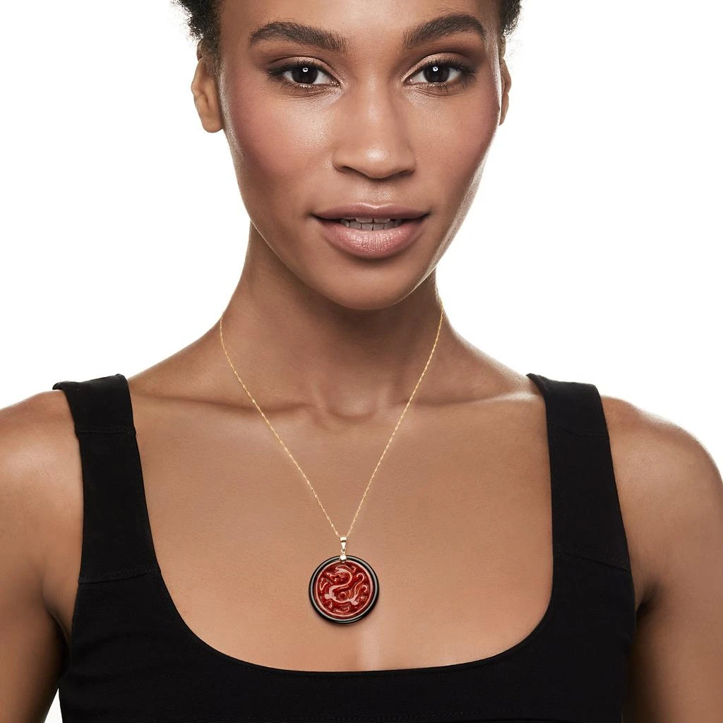 商品Ross-Simons|Red Jade and Black Agate Dragon Circle With 14kt Yellow Gold,价格¥1501,第2张图片详细描述