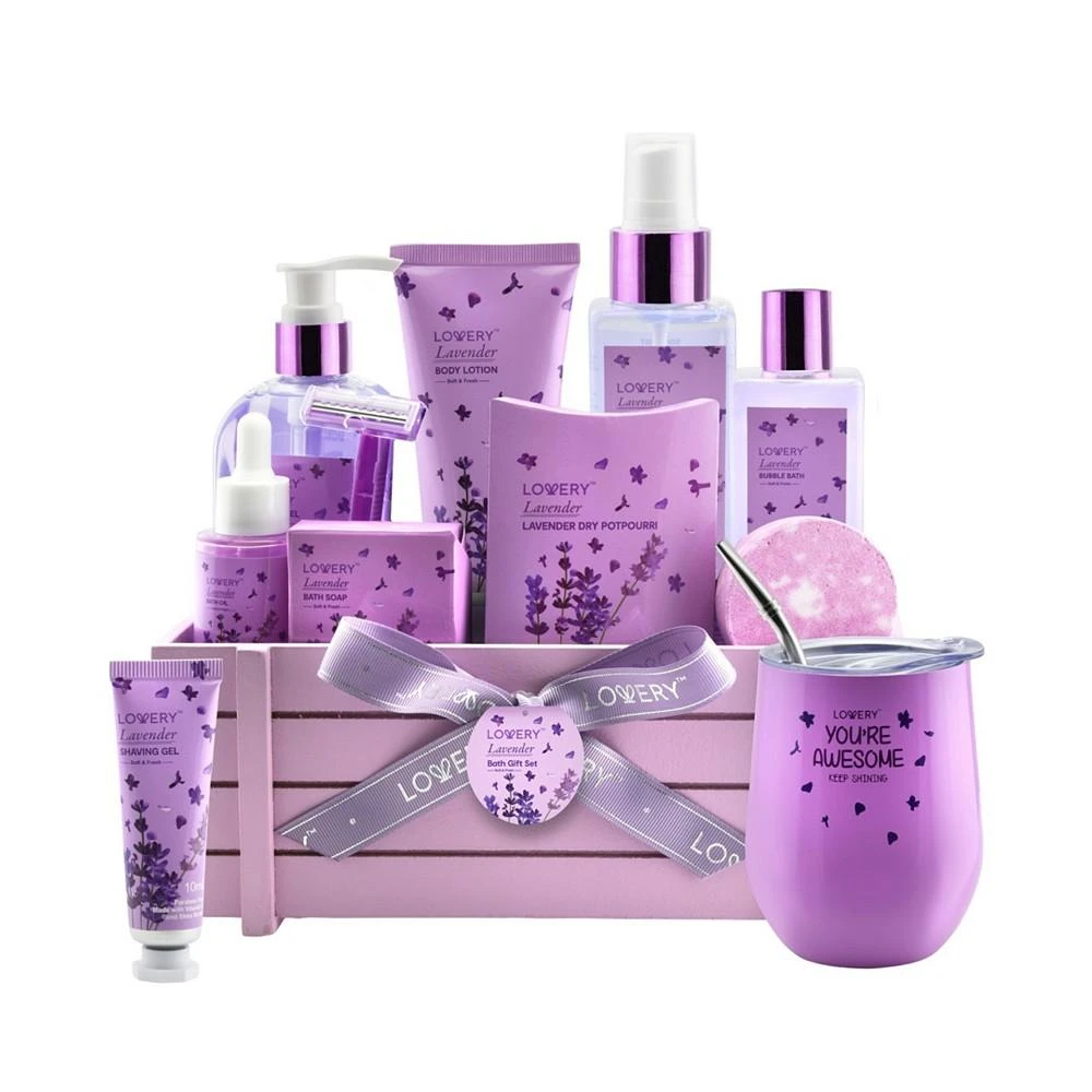 商品Lovery|Lavender Body Care Gift Set, Aromatherapy Bath Kit Spa Gift Basket, 12 Piece,价格¥524,第1张图片