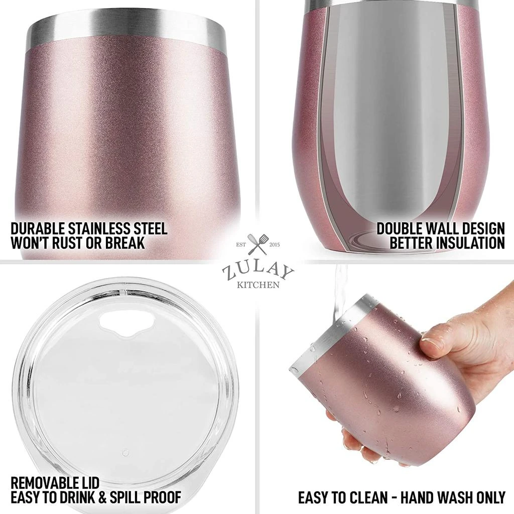 商品Zulay Kitchen|12oz Stemless Stainless Steel Wine Tumblers With Lids,价格¥171,第4张图片详细描述