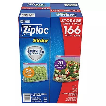 商品Ziploc|Ziploc Slider Storage Bags Variety Pack, Quart 96 ct., Gallon 70 ct.,价格¥96,第2张图片详细描述