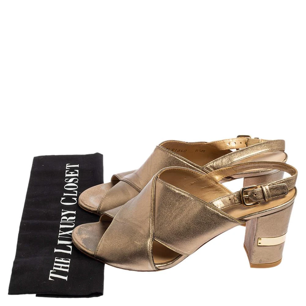 Stuart Weitzman Metallic Gold Leather Block Heel Slingback Sandals Size 39 商品