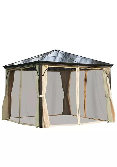 商品Outsunny|10 X 10 Aluminum Frame Patio Gazebo Canopy With Polycarbonate Hardtop Roof Mesh Net Curtains And Durability,价格¥7313,第1张图片