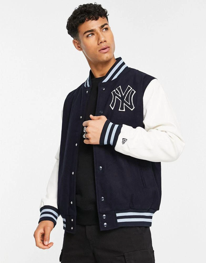 商品New Era|New Era MLB New York Yankees anniversary patch varsity jacket in navy,价格¥1090,第1张图片