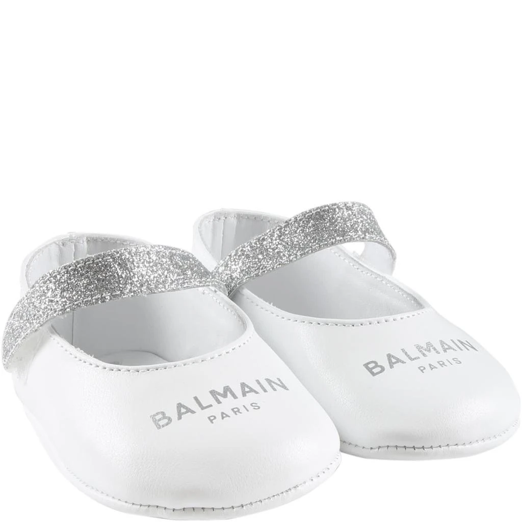 商品Balmain|Balmain White Flats For Baby Girl With Silver Logo,价格¥1494,第3张图片详细描述