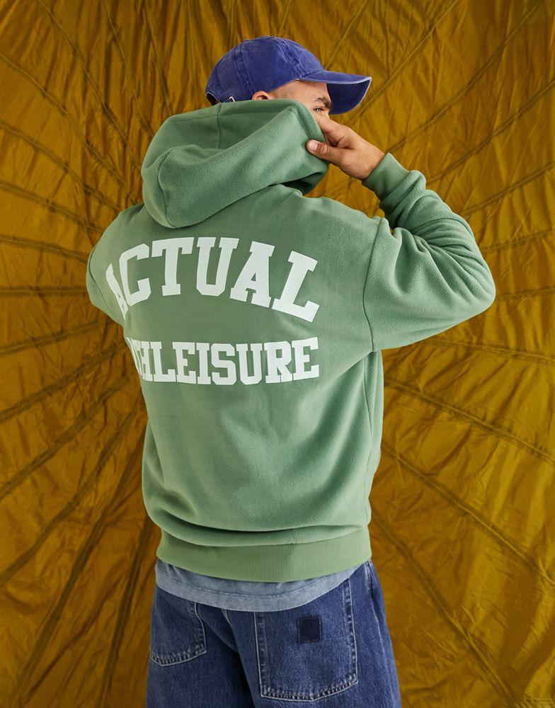 ASOS Actual oversized hoodie in polar fleece with back logo print in green商品第1张图片规格展示
